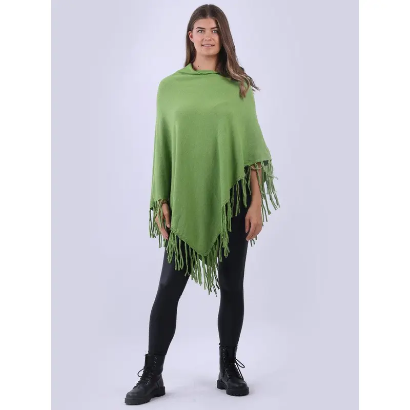 Cozy Cowl Neck Ladies Knitted Fringe Poncho 4