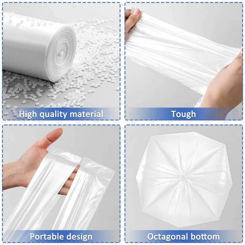 Bin Bags 20Liter with Tie Handles,Heavy Duty Bin Liners White and Transparent Trash/Garbage Bags 52 Count Rubbish Bags Pack 5