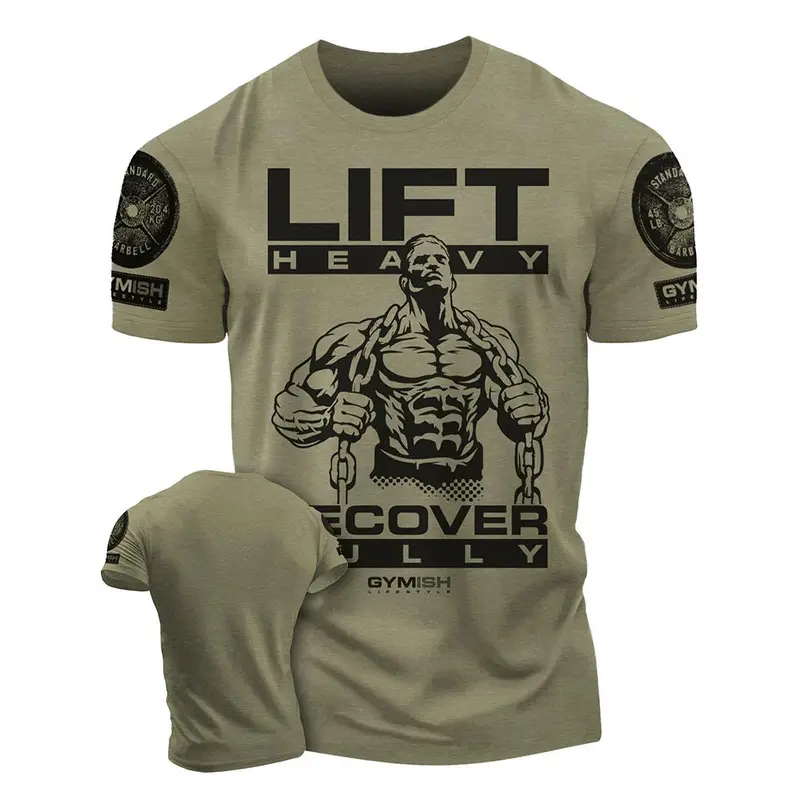 New spring, summer and autumn 3D printed sports T-shirts gym T-shirts high quality cotton men's short-sleeved muscle man tough T-shirt 1