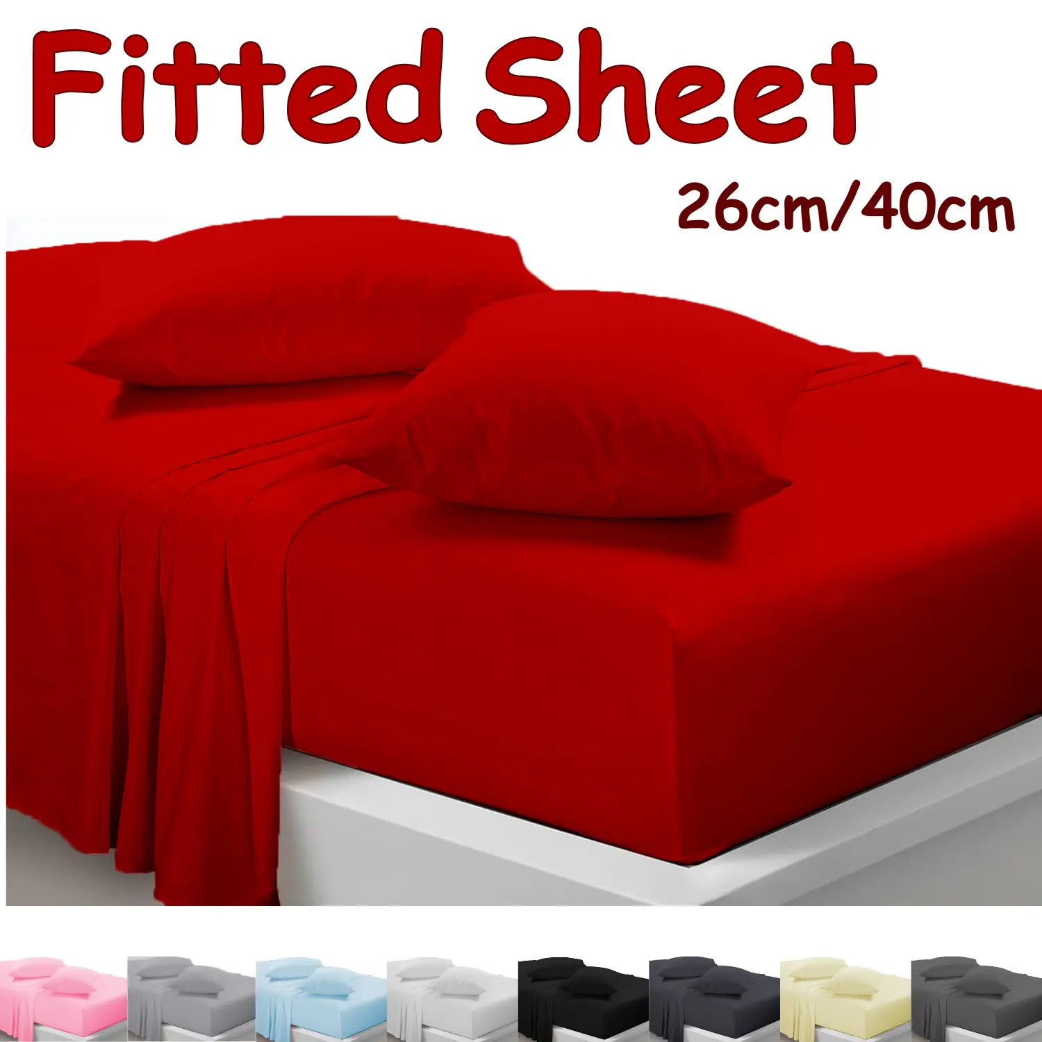Best Quality Fitted Bed Sheets 26cm 40cm Extra Deep Elastic Premium - Available in 25cm & 40cm Deep Options, Ultra Soft, Wrinkle-Free 10 Colours & 5 Sizes Single 4FT Double King Super-King