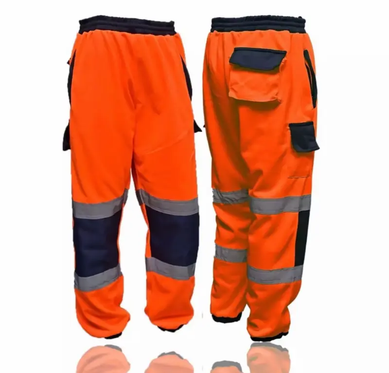 SMK Direct Top Quality HI VIS HIGH VISIBILITY WORKWEAR Trousers/joggers/bottoms/pants/cuffed/safteywear/pockets/tape Menswear Apparel Black Cargo Fabric Fleece Orange Polyester 3