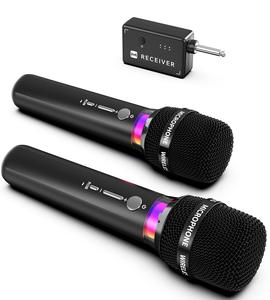 Wireless Microphone, Rechargeable Wireless Microphones with One-to-One Chip Connection and LED Lights, 40H Duration, 200FT Range Receiving, Less Latency Karaoke Microphone for Singing