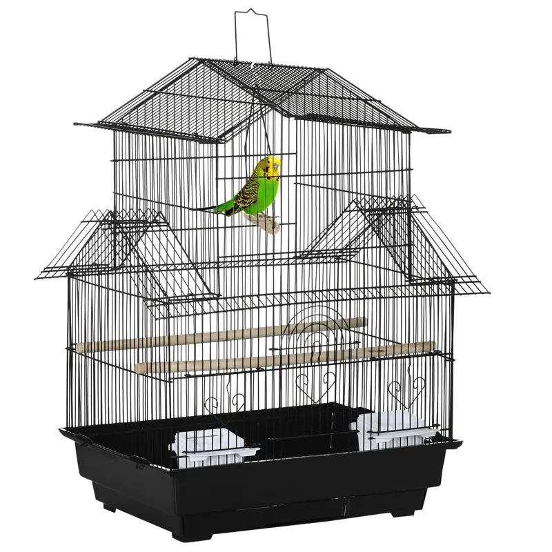 PawHut Metal Bird Cage - Small with Perch, Food Container & Handle for Finch and Canary 2