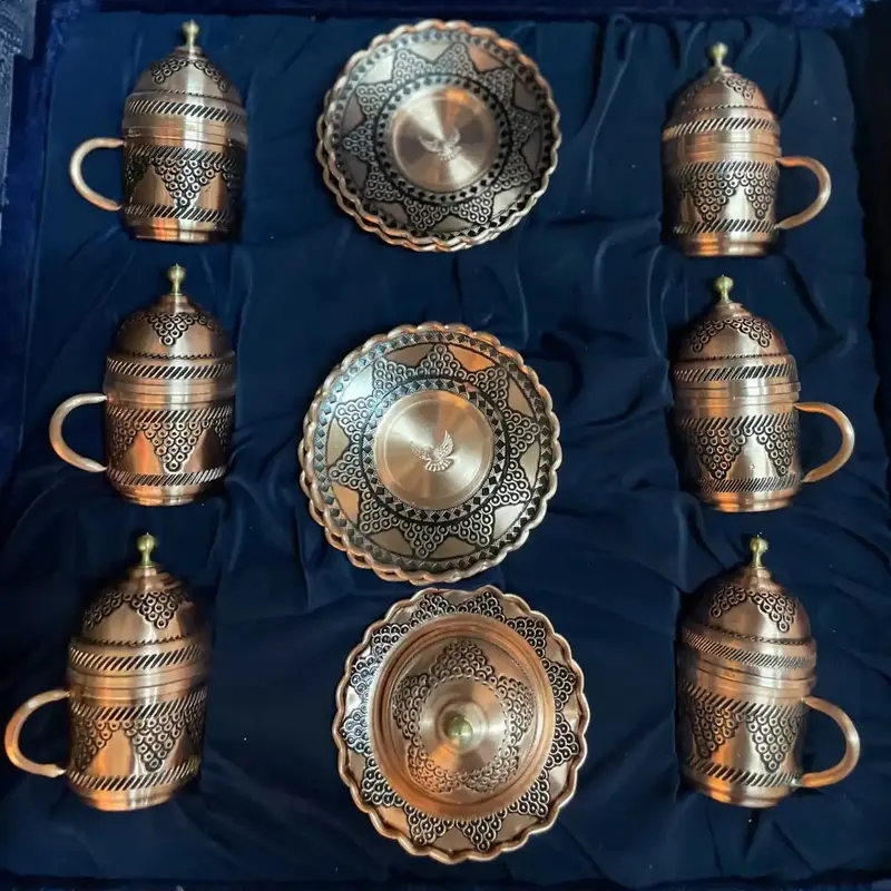 Handmade Copper Coffee Set – 6 Cups, Tray & Sugar Bowl 2