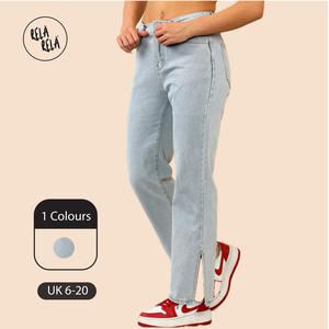 RELA RELA Womens High Waisted Wide Leg Denim Jeans With Split UK 6-20 Plus Size Available Comfort Fit Streetwear Bottom Casual Minimalist Womenswear