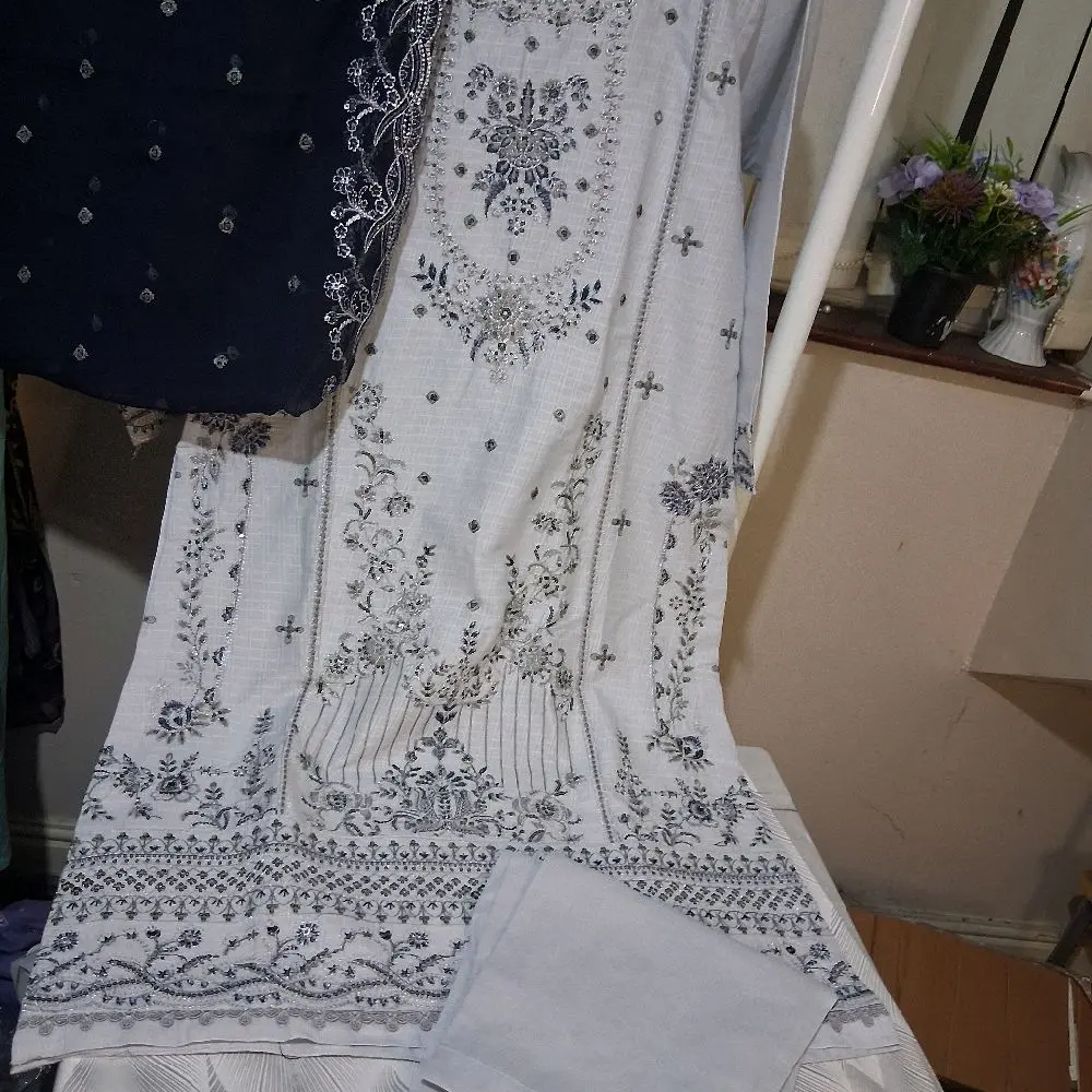 3 pc cotton embroidered  suit with embroidered georgerte dupatta
