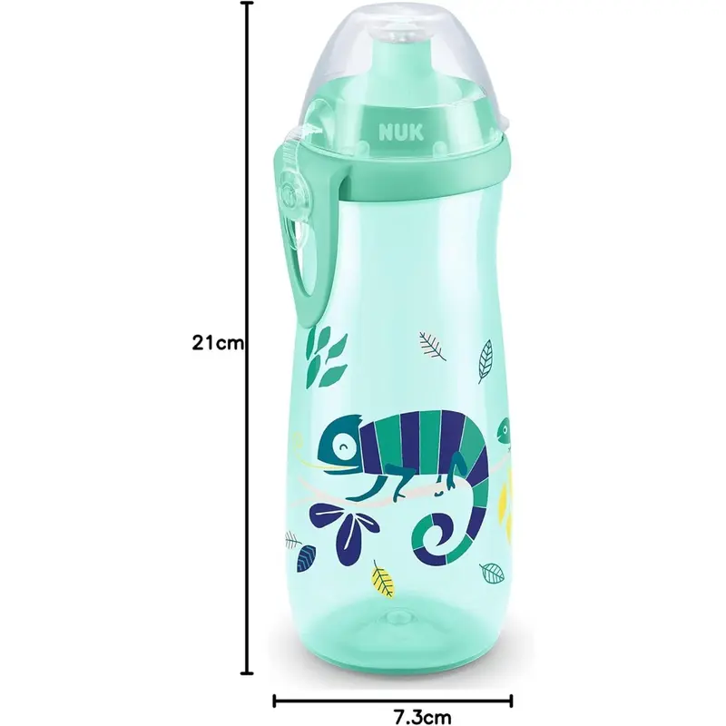NUK Sports Cup Toddler Cup with Chameleon Effect | 24+ Months | 450 ml | Leak-Proof, Easy-Open/Close Push-Pull Spout | Colour Changing | Clip & Cap | BPA-Free | Chameleon (Green) 1