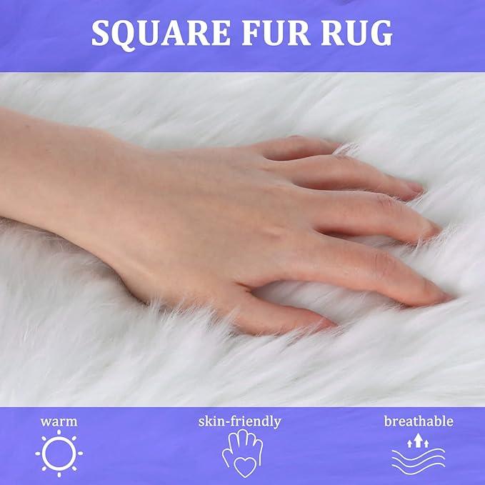Product Introduction of 25 cm Small Rugs Fluffy Faux Fur Chair Pad Cover Rug Fuzzy Cushion Photography Props Background Nail Mat Carpet for Christmas Party Decorative Home Living Room Sofa Bedroom Floor (White Square) 4