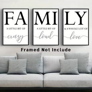 Family Letter Pattern Design Canvas Painting without Frame, 3pcs/set Modern Wall Art Poster, Cool Bedroom Accessories, Decorative Paintings for Home Living Room Bedroom Office