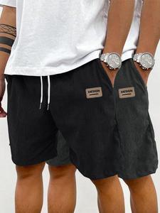 Men's Letter Patched Corduroy Shorts, Casual Breathable Comfy Straight Leg Shorts for Summer, Fashion Men's Bottoms for Daily Wear