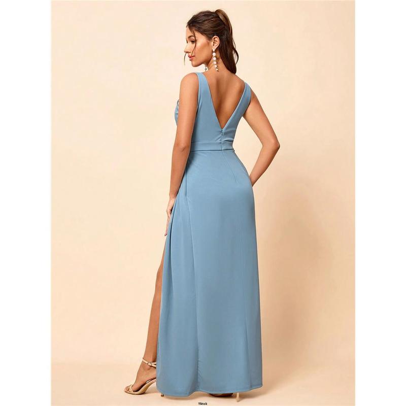 Elegant Slit High Backless Belle tiktok Wedding Dress Bridesmaid 2