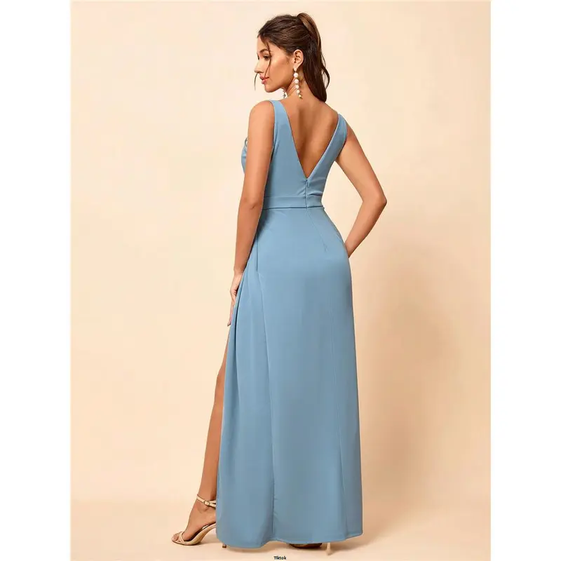 Elegant Slit High Backless Belle tiktok Wedding Dress Bridesmaid 2
