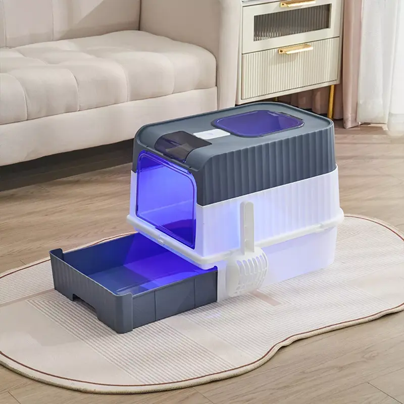 Large Cat Litter Box Hooded Litter Tray Drawer Sterilize Deodorize Self Cleaning 1