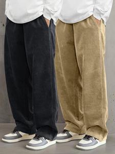 Men's Solid Corduroy Pants, Casual Comfy Straight Leg Trousers for Fall & Winter, Men's Bottoms for Daily Wear