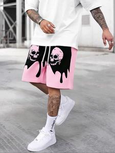 Men's Skull Print Drawstring Waist Sports Shorts, Regular Fit Casual Comfy Breathable Shorts for Daily Outdoor Wear, Men's Bottoms for All Seasons