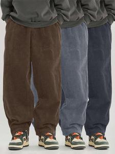 Men's Solid Drawstring Waist Pocket Corduroy Pants, Casual Comfy Straight Leg Trousers for Fall & Winter, Men's Bottoms for Daily Wear