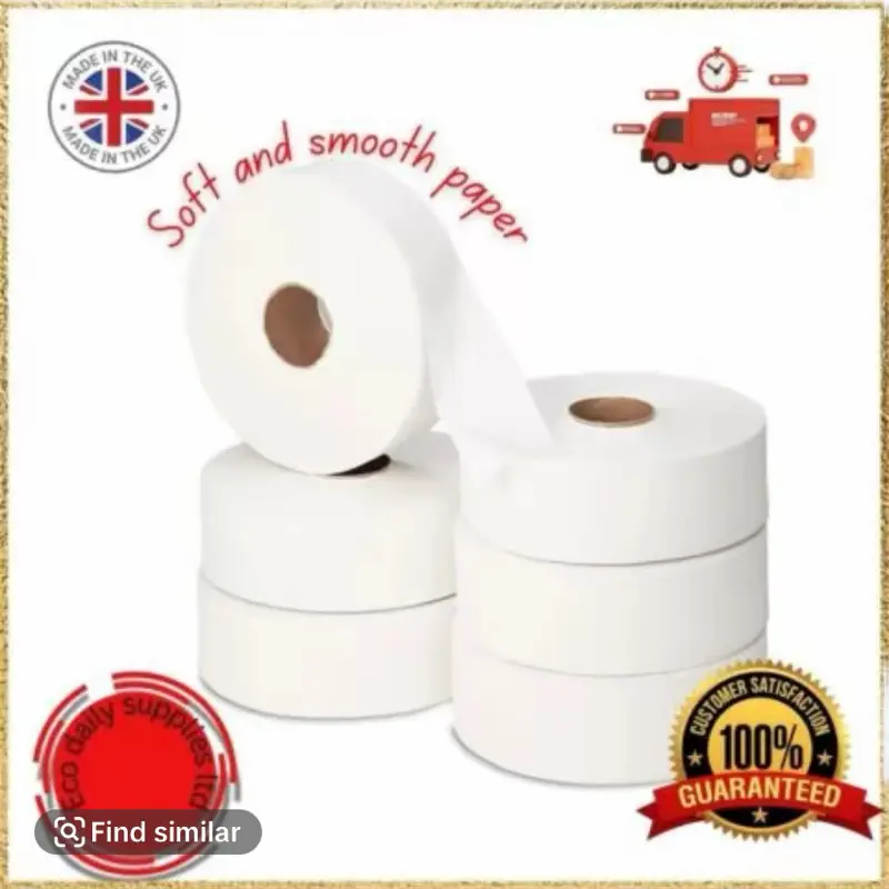 3” Mini Jumbo Pure Pulp Toilet Rolls - Soft and Absorbent 2 Ply White - Wipes, Smooth 0
