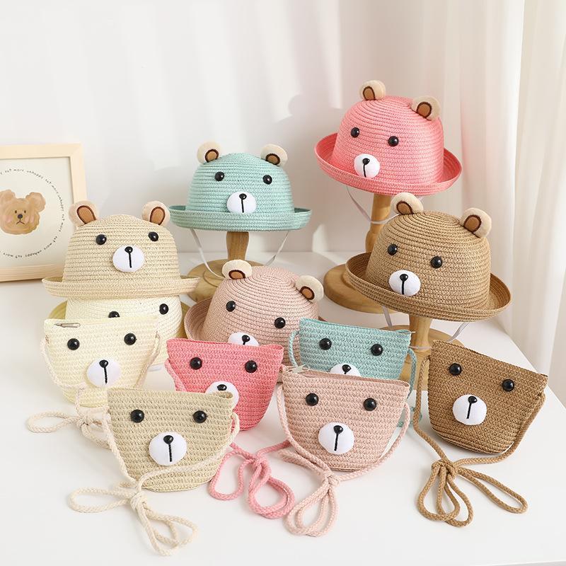 【REDERICTEM】Children's bag straw hat set sun hat summer children's sun protection hat baby sun hat cute cartoon pattern 2