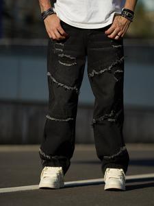 Men's Ripped Pocket Design Jeans, Loose Casual Comfy Denim Trousers for Daily Wear, Fashion Men's Bottoms for All Seasons, Cotton