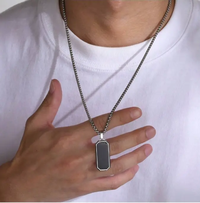 1pc Stainless Steel Necklace, Men's Simple Black Drip Oil Stainless Steel Pendant, Men's Personality Gift Christmas New Year Valentine's Day Holiday Gift 2