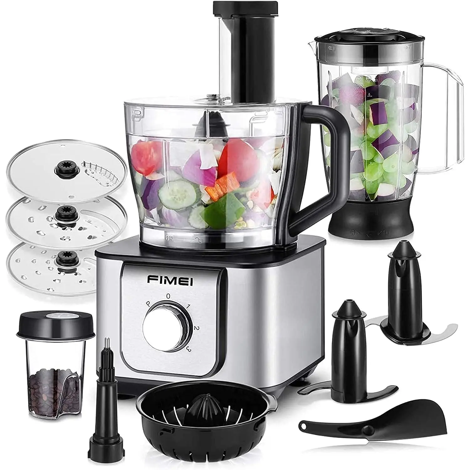 2025  Food Processor Multifunctional, 11 in 1 Food Processor, 1100W, 3 Speeds & Pulse Function, 3.2L Chopper, 1.5L Blender, Grinder, Citrus Juicer, Dough Hook, Shredder, Reversible Slicing, HGM-406