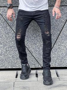 Men's Solid Ripped Pocket Skinny Jeans, Fashion Casual Regular Fit Denim Pants for Daily Outdoor Wear, Men Bottoms for All Seasons, Cotton