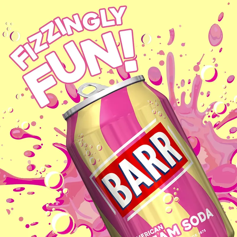 BARR since 1875, 24 Pack American Cream Soda, Zero No Sugar Sparkling Soft Drink with a Creamy Taste of American Cream Soda, "Fizzingly Fun" - 24 x 330ml Cans Beverage 1