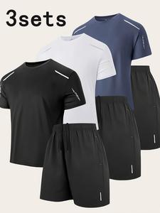 Men's Solid Round Neck Tee & Shorts Set, Regular Fit Crew Neck Short Sleeve T-shirt & Track Shorts, Casual Summer Clothes Set for Outdoor, Suits, Menswear