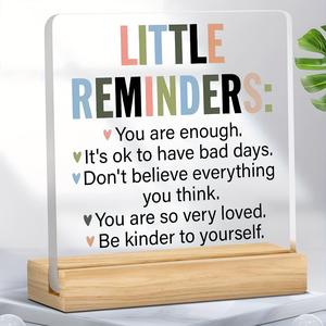 Acrylic Desktop Ornament with Wooden Stand, Little Reminders Transparent Desktop Decoration, Inspirational Gift for Friend & Colleague, Birthday Gift