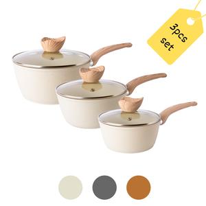 Nuovva Non Stick Saucepan Set – Induction Saucepan with Lid – 3pcs Sauce Pan – Saucepot Set - by nuovva Cookware Glass Stylish Frying Pan Oil