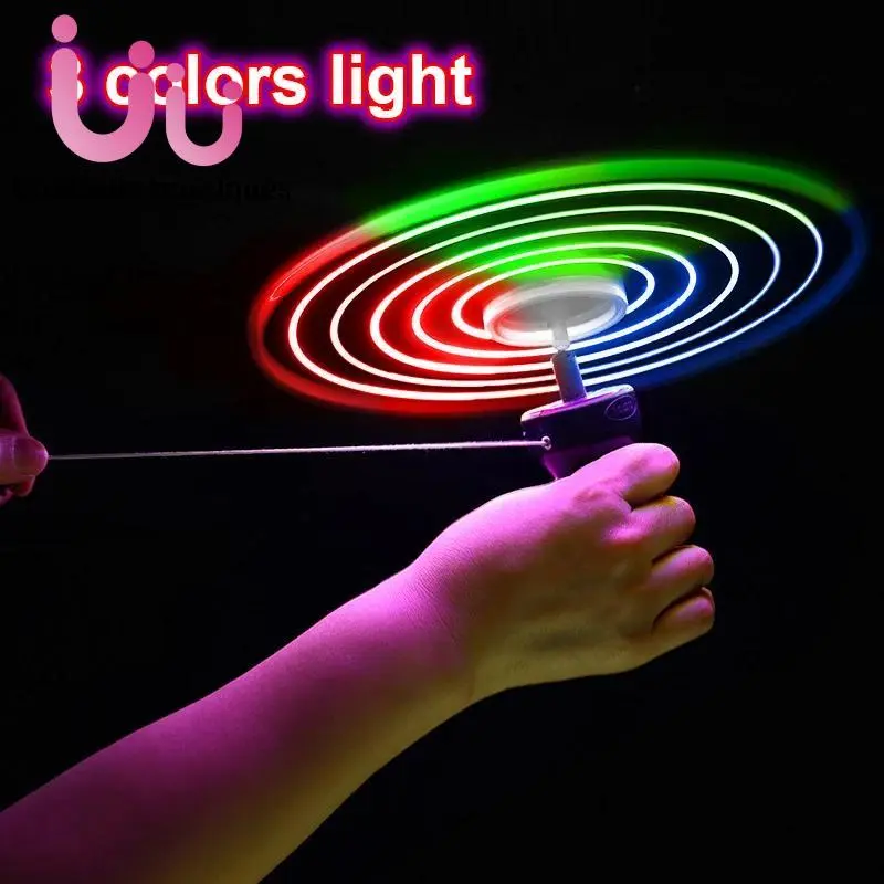 [UU] 1pc Pull Wire Glow UFO Funny Spinning Flyer Luminous LED Light Handle Top Toys for Kids Gifts Outdoor Sport Parent-child Game 0