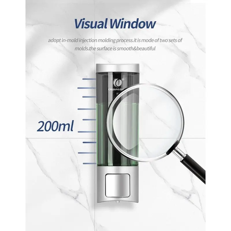Single 200ML Soap Dispenser Bathroom Wall Mounted Shower Gel Shampoo and Conditioner Dispenser Kitchen Dish Detergent Container Hand Body Wash Liquid Soap Dispenser for Home Hotel Restaurant Plastic Smooth 4