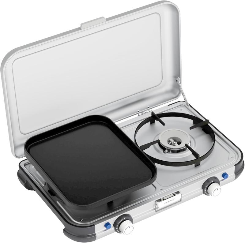 Camping Stove, 2 x 2,000 Watts power, Gas Stove with removable Grill Plates & Pot Supports, multiple Grilling and Cooking options, portable & compact 0