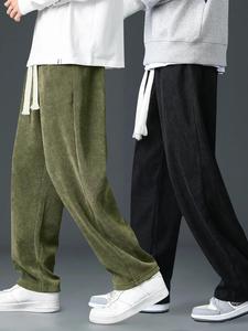 Men's Solid Corduroy Pants, Casual Comfy Straight Leg Trousers for Fall & Winter, Men's Bottoms for Daily Wear