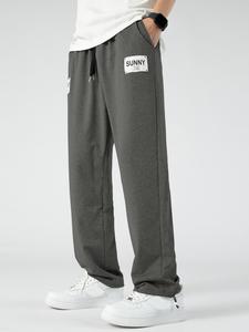 Men's Letter Patched Drawstring Waist Sweatpants, Casual Plain Pocket Sweatpants for Spring & Fall, Comfort Menswear, Drippy Outfits, Going Out Outfit