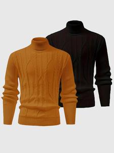 Men's Solid Turtle Neck Sweater, Casual Loose Long Sleeve Jumper for Fall & Winter, Men's Knitwear for Daily Wear