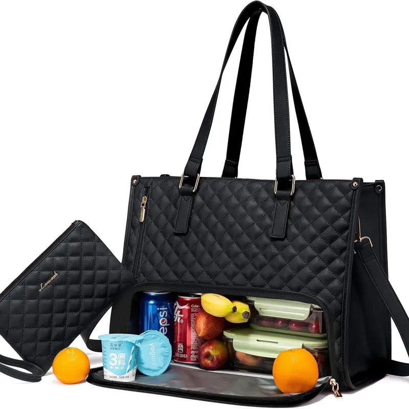 2025  2pcs Ladies Shoulder Bags Tote Handbag Lunch Box Daily School Business Waterproof Women Laptop  With Insulated Cooler Bag 1