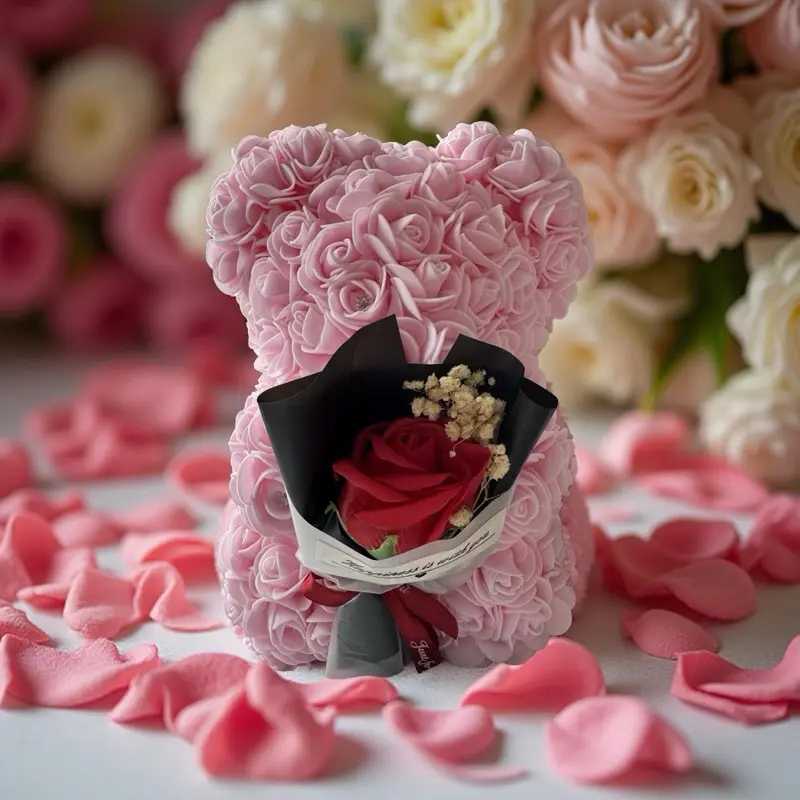 3d rose bear flower ornament,creative bear shaped artificial flower decoration, party gift for family and friends,birthday gift ideas,valentines day gift,bouquet,home Gifts 0