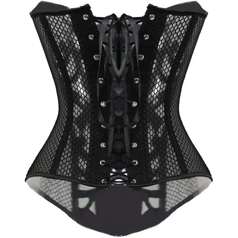 Kelvry Women's Sexy Satin Waist Cincher Lace up Boned Overbust Corset Basque Bustier Top Black 6-24 1