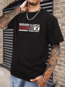 Men's Letter Print Round Neck Tee, Loose Casual Short Sleeve Crew Neck T-Shirt for Summer, Fashion Men's Top for Daily Wear, Tropical