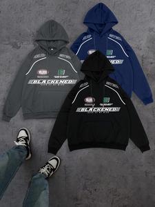 Men's Letter Print Pocket Hoodie, Casual Loose Long Sleeve Hooded Sweatshirt for Fall & Winter, Men's Clothes for Daily Wear