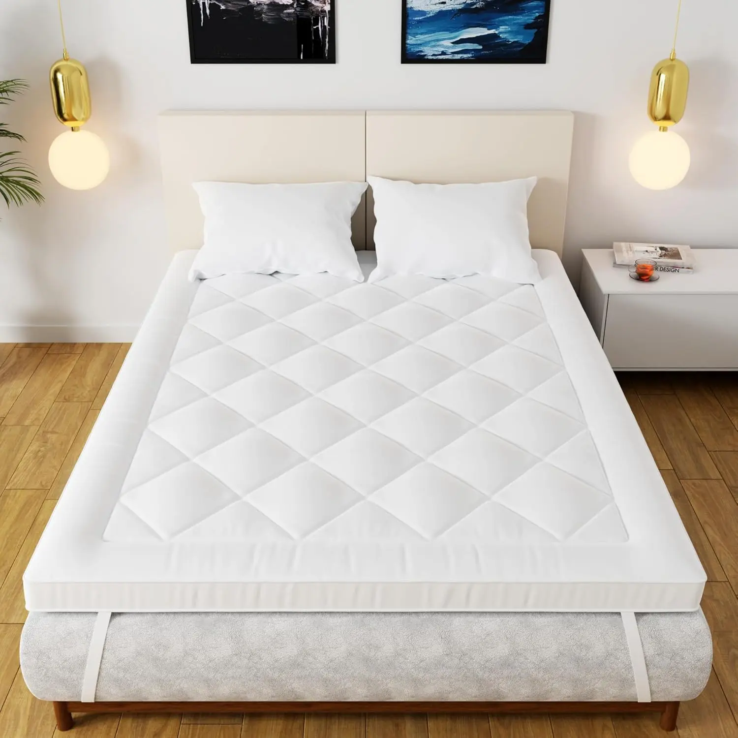 10cm Thick Foam Quilted mattress topper With Strong Elastic Bands and premium Hollowfiber Filling