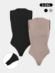 Women's Sexy Sleeveless Round Neck Romper Set, Thin Summer Casual Wear, Multi-Color Options, Suitable for Various Occasions, Solid Ribbed Bodysuit