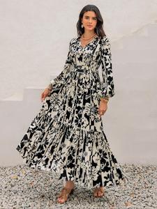 Women's Floral Print Dress without Belt, Casual Boho Bishop Long Dress for Beach Holiday Vacation, Ladies Clothes for All Seasons, Ditsy Floral Dress, Dresses for Women, Summer Dresses 2025, Womenswear, Boho Casual Bohemian Summer Clothes Women