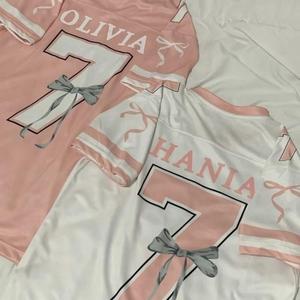 Free Customized Name and Number Fashion Bow Jersey Short Sleeve T-shirt Unisex