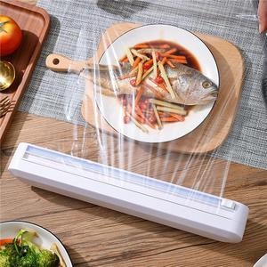 Wrap Dispenser & Cutter, Refillable Cling Film Wrap Dispenser, Suction Cup Plastic Film Cutter for Cutting Plastic Foil Food Transparent Film and Foil for Kitchen, Restaurant (White) Utensils Aluminium