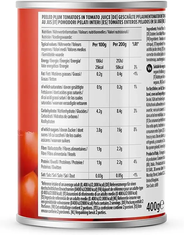 Plum Peeled Tomatoes, 400g, Pack of 12. 2