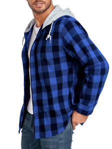 【Plus Size】 Plaid Patchwork Button Front Hooded Jacket, Casual Regular Fit Long Sleeve Drawstring Pocket Outerwear for Fall & Winter, Men's Clothes for Daily Wear