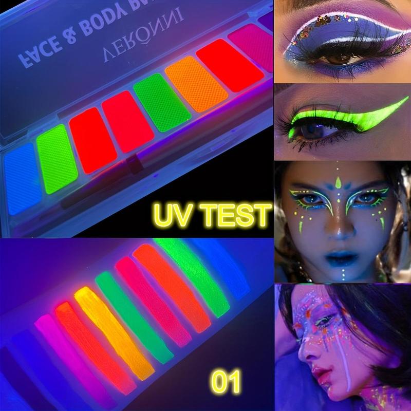 Product Introduction of 10 Colors Water Activated Eyeliner Palette With Fine Liner Brush Set, UV Glow Neon Fluorescent Face Body Paint Kit For Halloween Makeup Party Fancy Dress Beauty Makeup For Music Festival 5