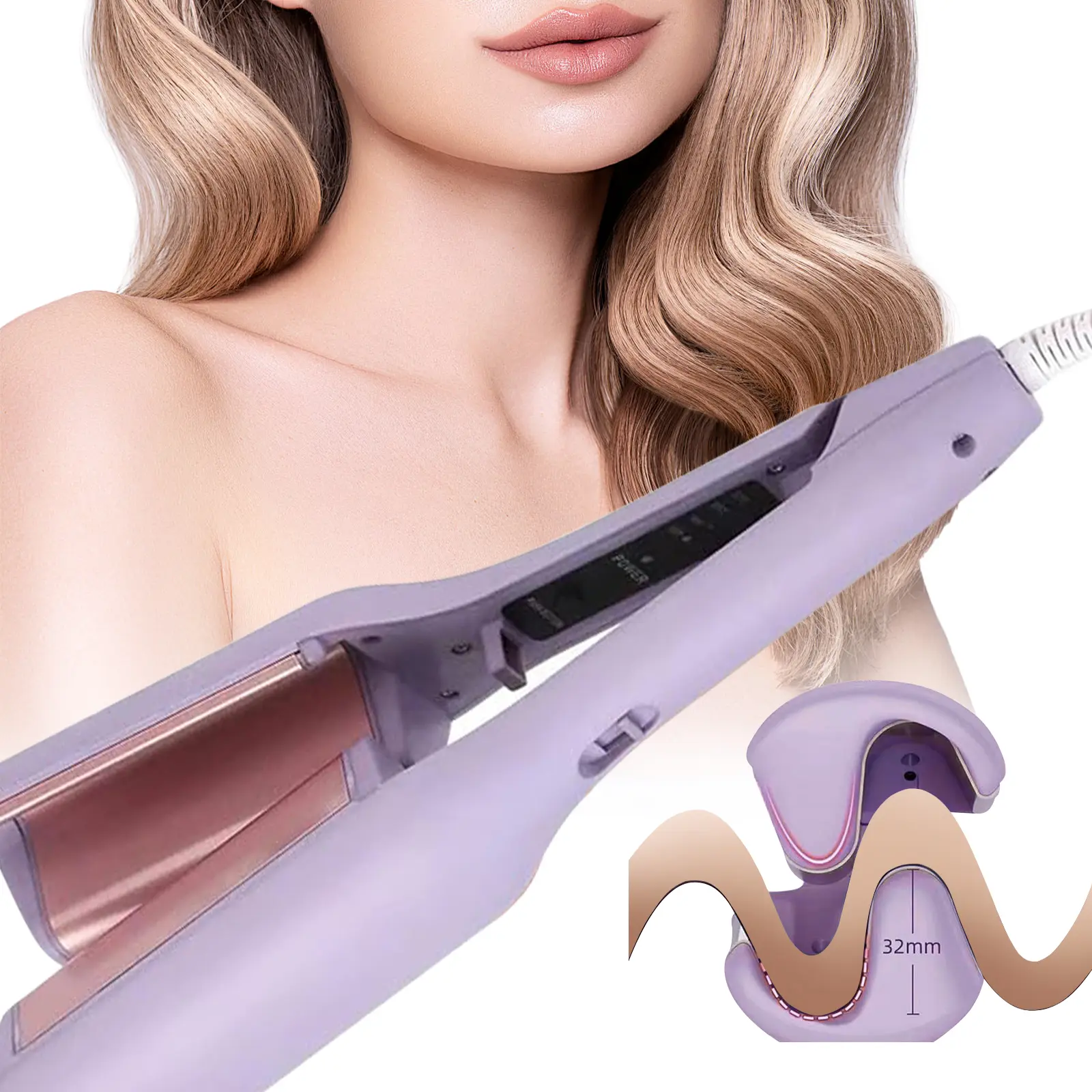 French Wave Curling Iron Spring Sale, 32 mm U Shapped Curler, Deep Beach Waver Curling Iron, Ceramic 3 Barrel Hair Crimper for Women, Suitable for All Hair Types – Fast Delivery, Perfect Gift for Her